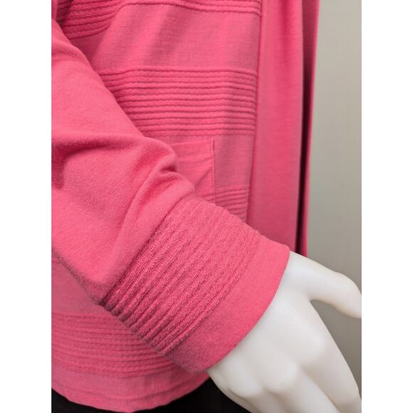 Talbots Open Cardigan Large Pink Lightweight Textured Woven Stretch Patch Pocket - Picture 10 of 12